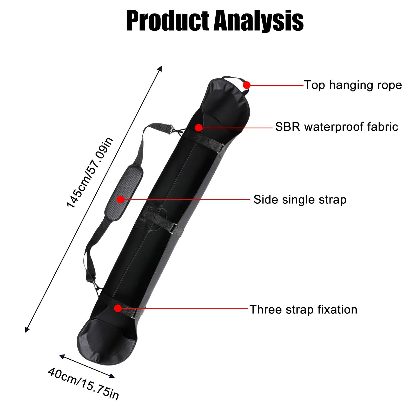 Generico Borsa da Snowboard per Viaggi Aerei, Impermeabile, Resistente, Portatile, Nero, 145x40 cm