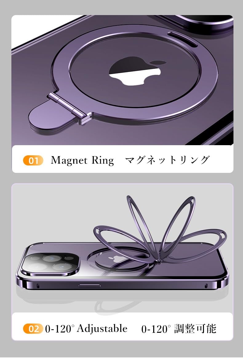 Custodia magnetica per iPhone 15, compatibile con Magsafe Ring Stand Screen Protector Camera Lens Protector 360 Full Body Protective Clear Case (iPhone15, rosa)