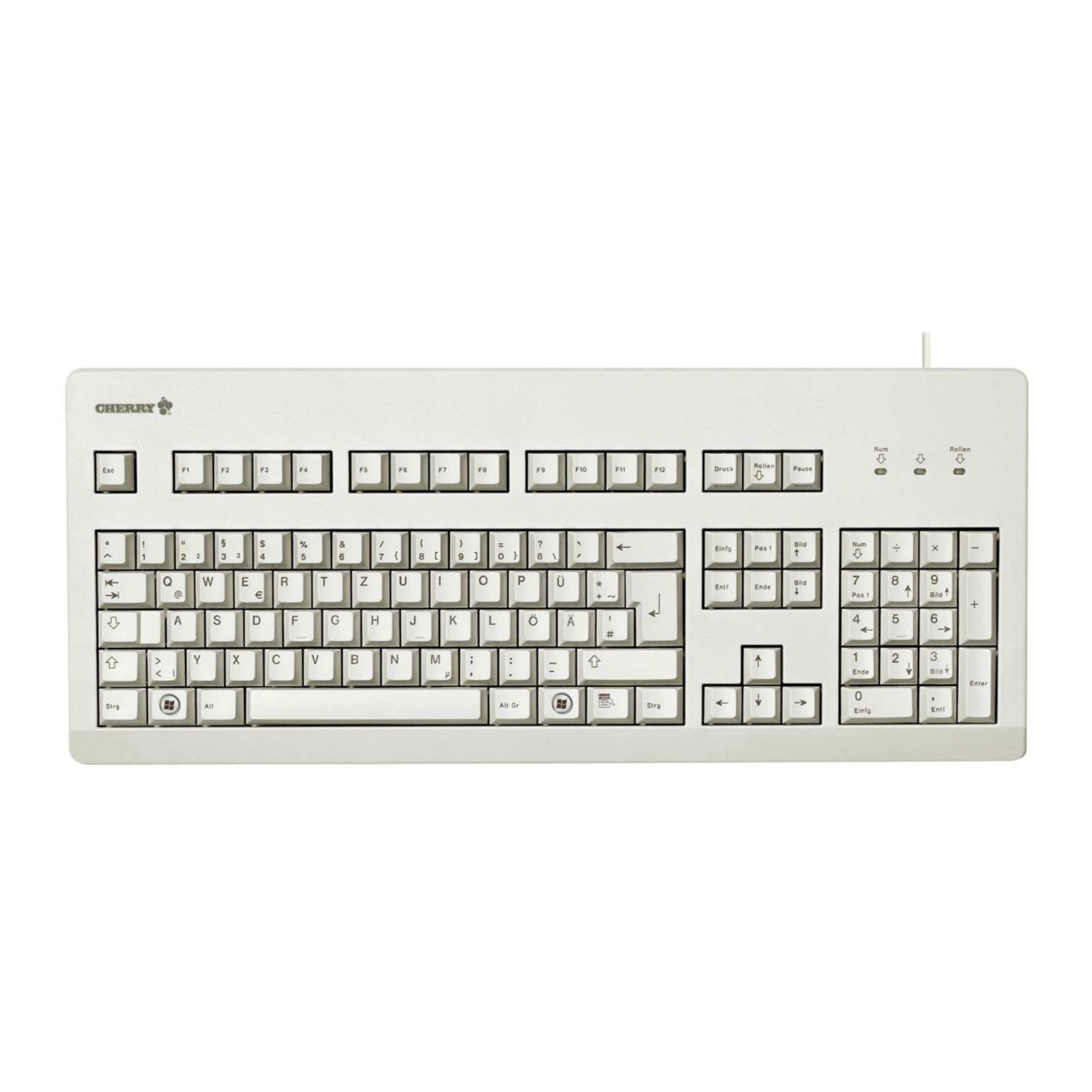 CHERRY G80-3000, Mechanische Tastatur, Deutsch QWERTZ, MX Blue, Hellgrau | Ideal für Industrieanwendungen, Kabelgebunden (USB-A Anschluss), Robust, Programmierbare Tasten, Original CHERRY Switches