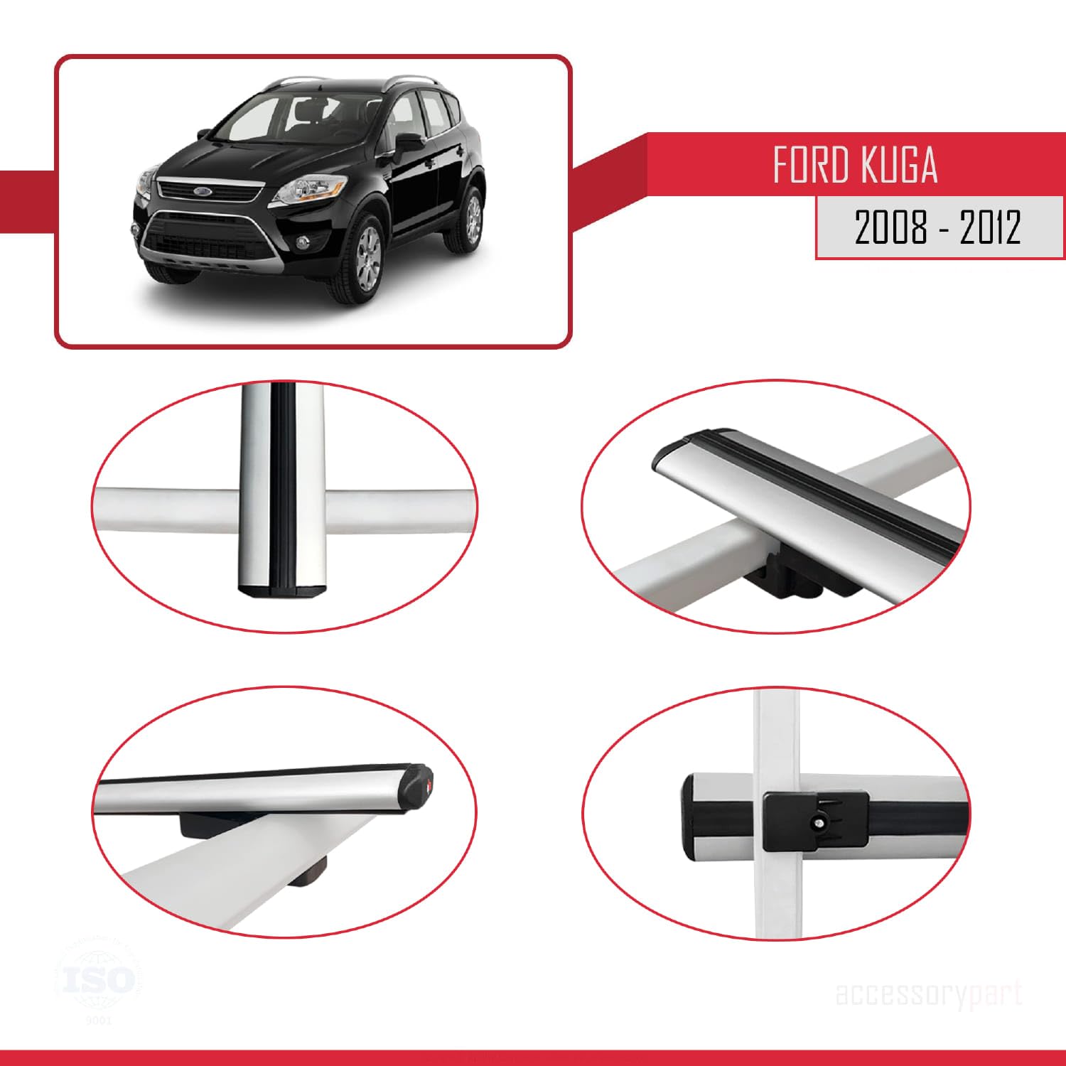 Bagażnik dachowy kompatybilny z Ford Kuga 2008-2013, bagażnik dachowy, model Basic, 3 bary, szary