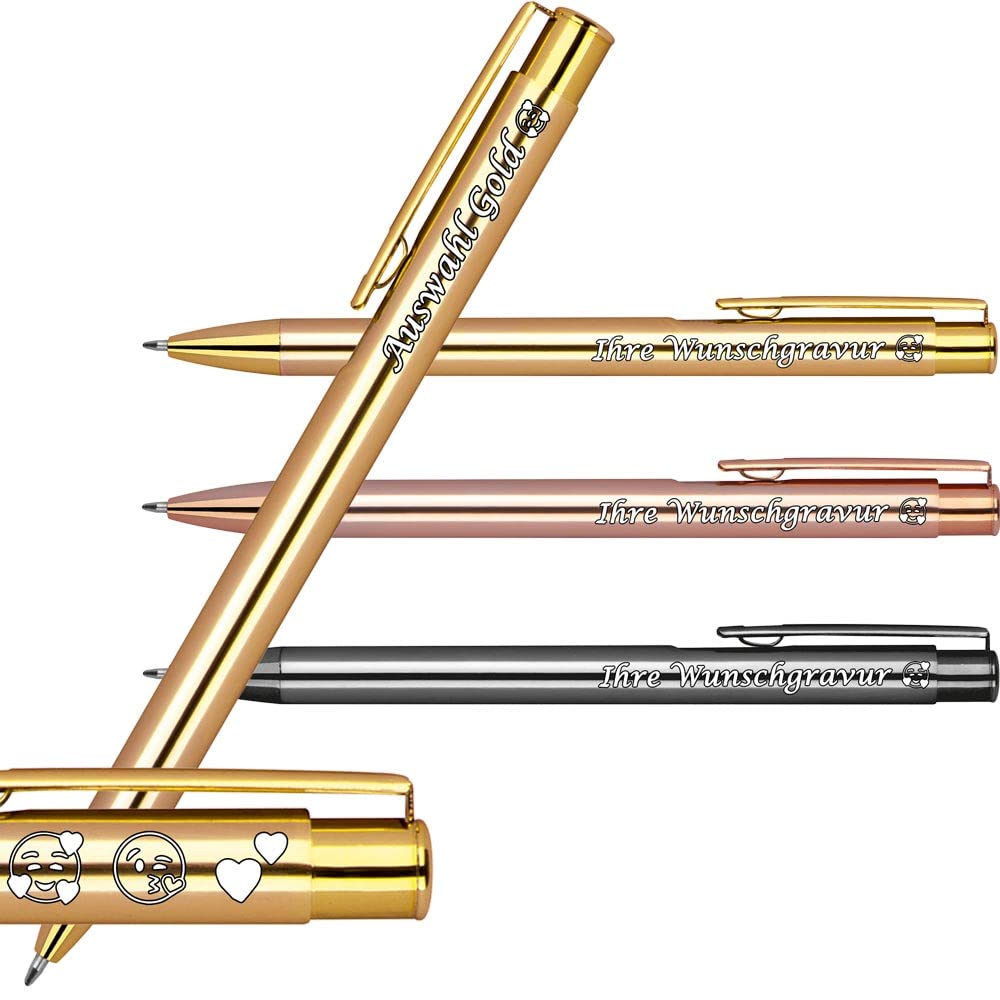 50x Kugelschreiber Elegant mit Gravur | Emojis Gravur möglich | Personaliesierter Werbekugelschreiber mit Wunschgravur | (Gold, 50 Stück)