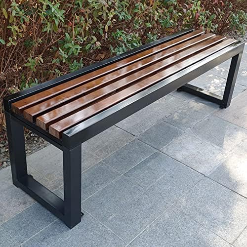 Outdoor Wooden Garden Bench - Backless Slatted Loveseat for 2-3 People, Metal Frame Patio Chair, Perfect for Parks, Yards, Schools, and Plazas - Durable Deck Furniture