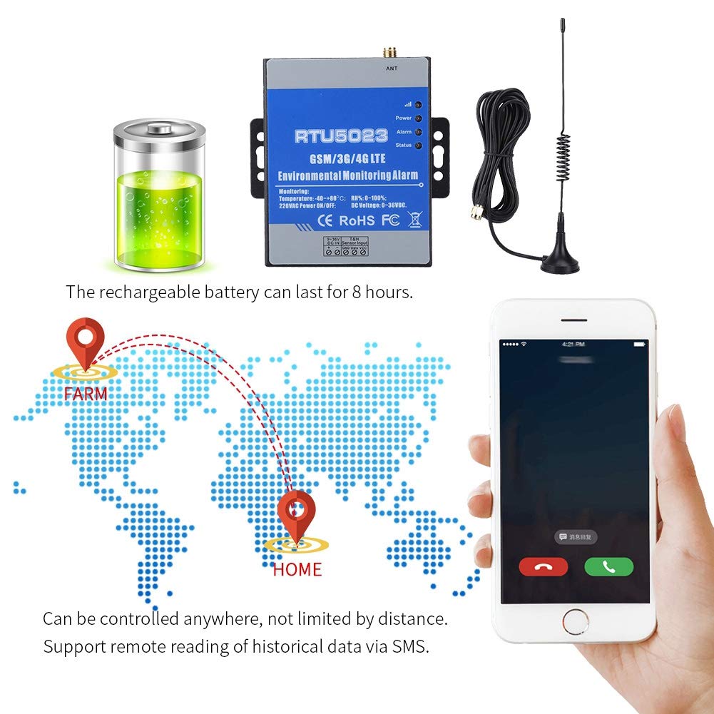 RTU5023 gsm de Alarma inalámbrico, Alarma de Monitor de Temperatura y Humedad, Humedad y Voltaje, Control Remoto de Llamadas telefónicas/SMS(YO)