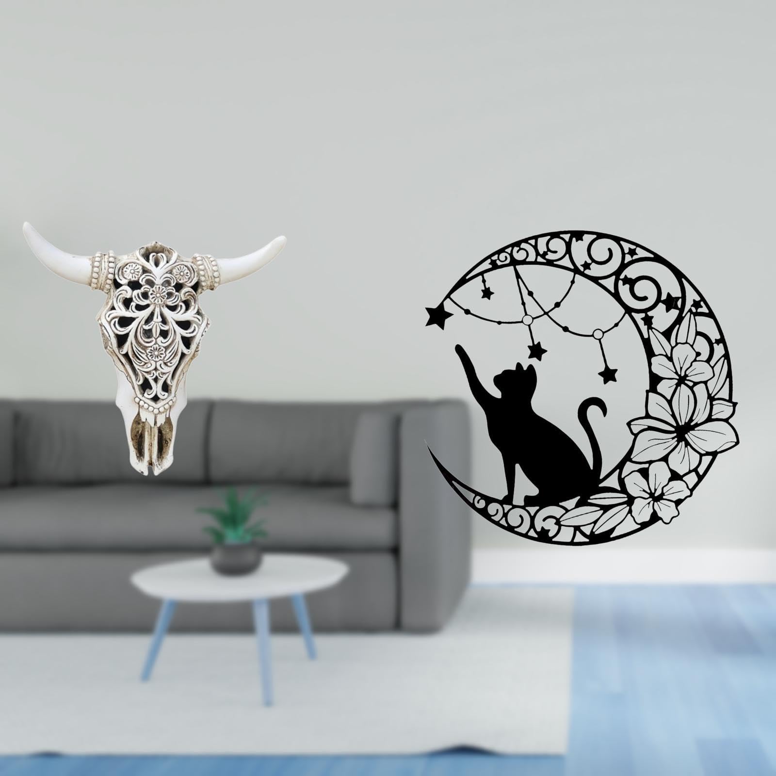 Enakshi® Tribal Bull Head Sculpture and Black Cat Metal Wall Art Hanging Ornament for Office Farmhouse Bedroom Cat Lover Moon Decor Wall|Home & Garden | Home Decor | Figurines-image-17