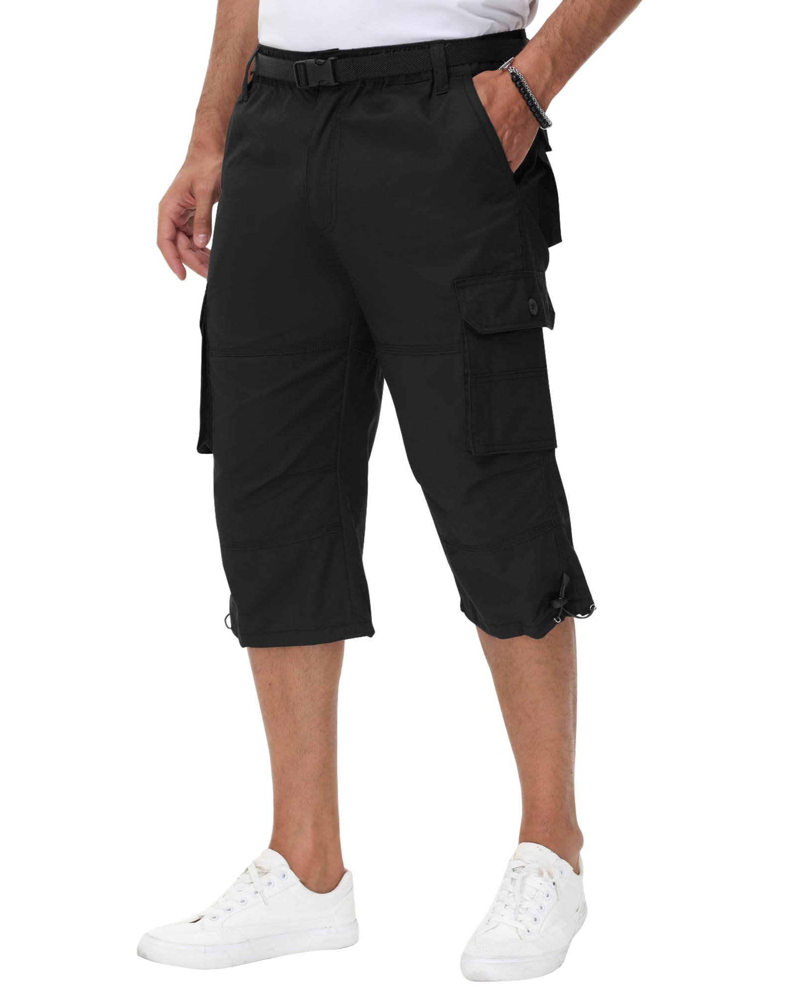 NANAMEEI Pantacourt Cargo Homme Short 3/4 Travail Hommes Bermuda Long Homme Été avec Multi Poches