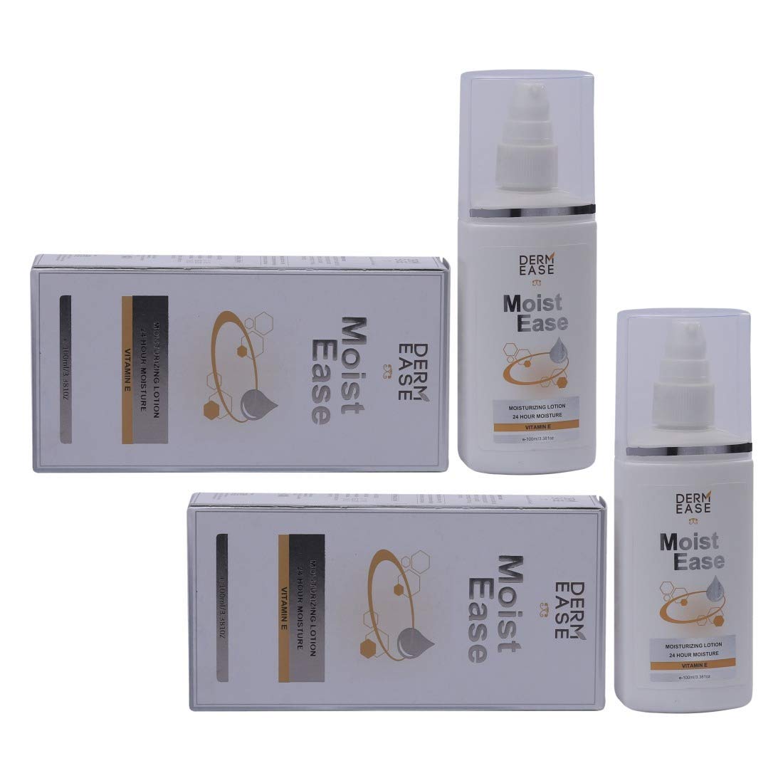 Moist Ease Moisturizing Lotion Enriched with Vitamin E, Glycerin, Aloe Vera Extract and Cocoa Butter | All Type of Skins Pack Of 2 (100ml Each)