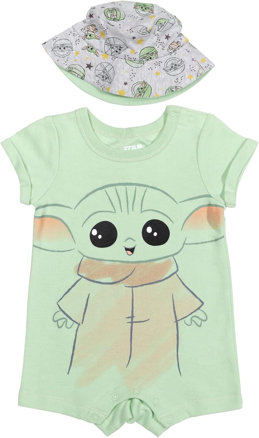 STAR WARS The Mandalorian The Child Yoda C-3PO R2-D2 Baby Romper and Sunhat Set Newborn to Infant