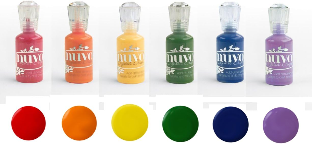 Nuvo Crystal Drops - Glossy Rainbow Set - Gloss Colors Berry Red, Ripened Pumpkin, Dandelion Yellow, Woodland Green, Midnight Blue, and Violet Galaxy