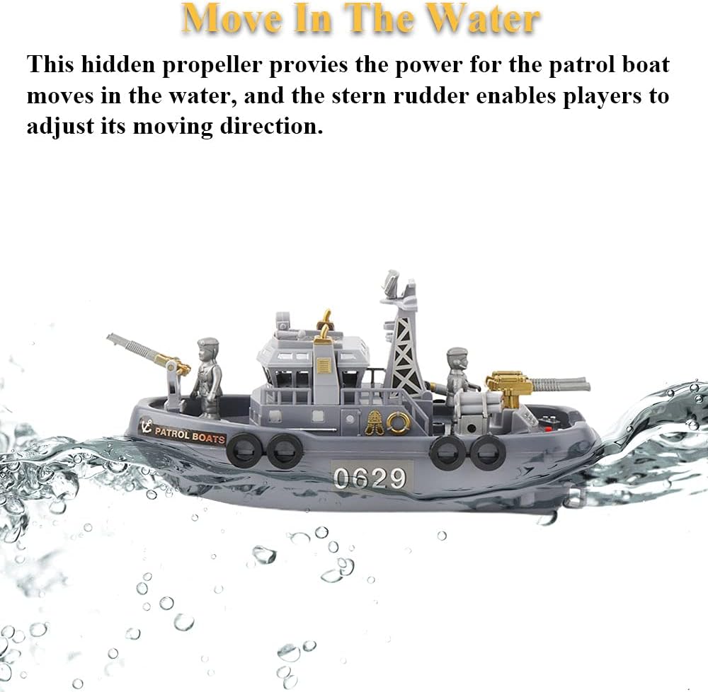Patrol Boat Toy, Electric Ship Model Coast Guard Vessel Military Ship Cambatant Vessel Pool Warship Model with Sound Effect and Lights