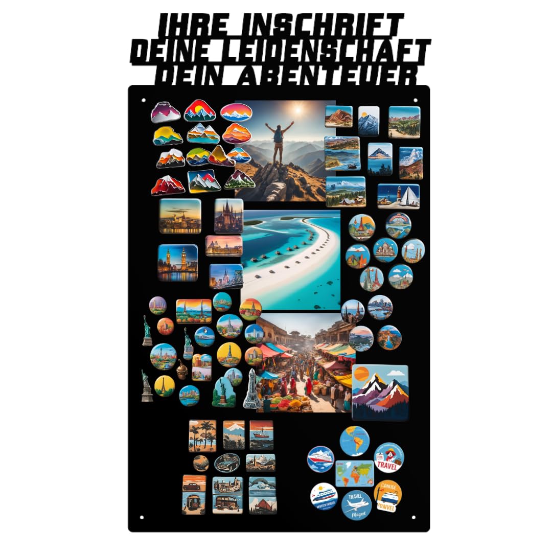 Magnettafel - Personalisierbare Magnetische Pinnwand 80x50 cm aus Stahl - beschreibbar - ideal für Magnete und Notizen - inkl. Montageset - Schwarz