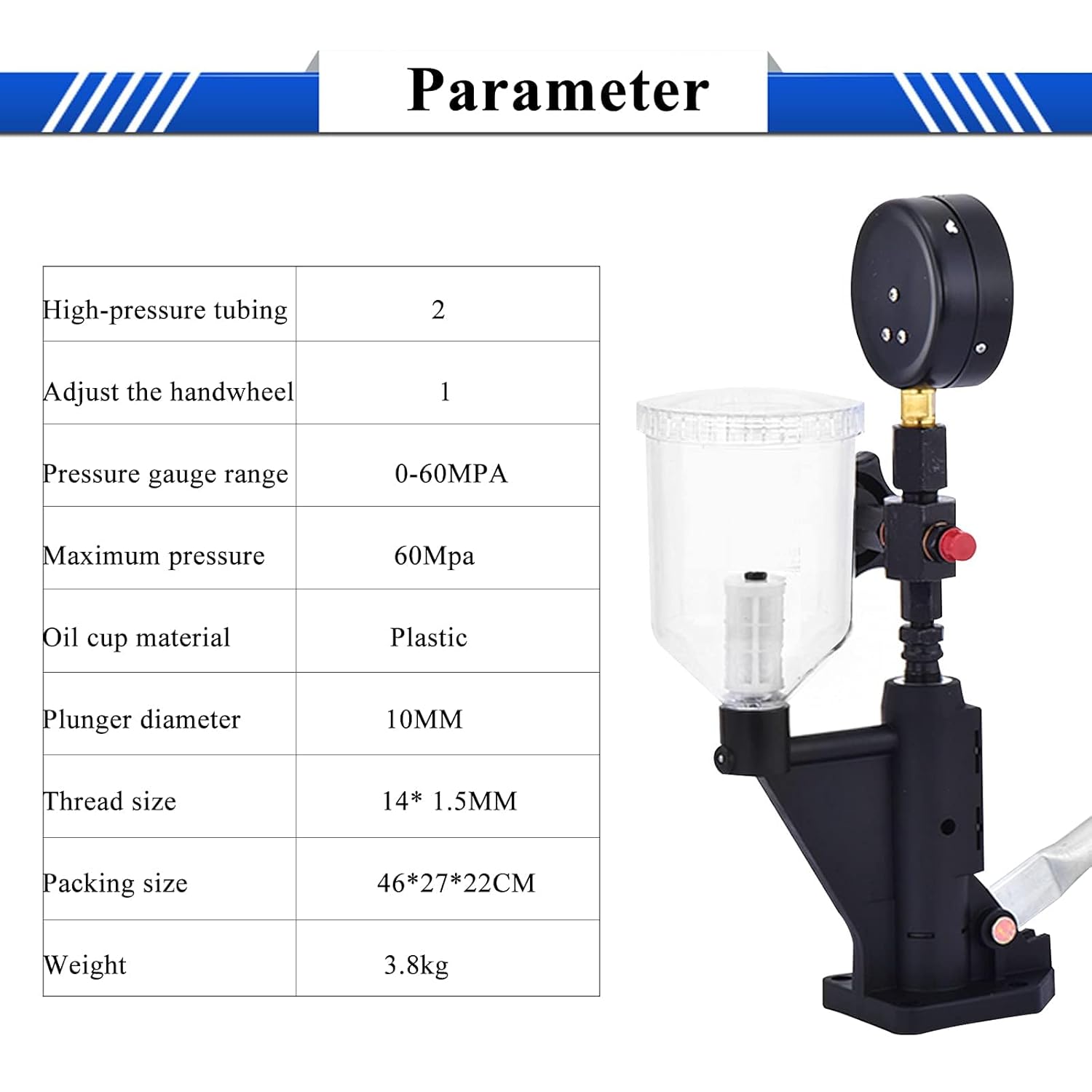 600Bar Diesel Injector Tester 8700PSI Diesel Fuel Injector Nozzle Tester with Dual Scale Gauge to Adjust Injector Nozzle Pressure and Testing Diesel Injector Nozzle Pop Pressure Tester