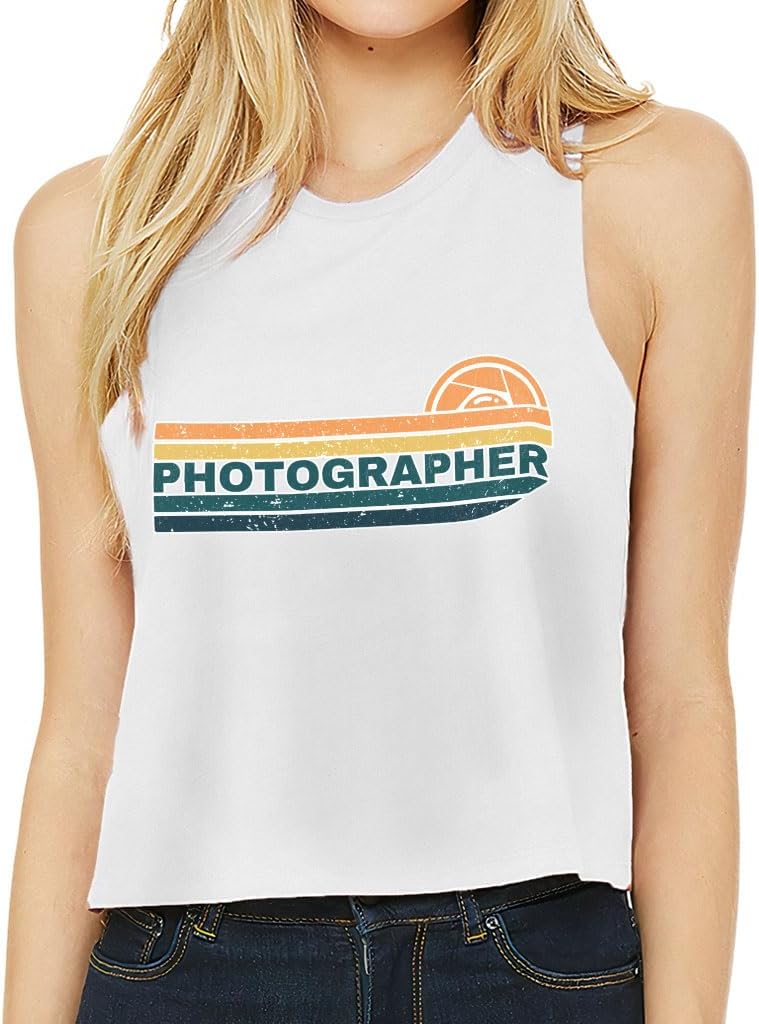 Photographer Print Racerback Cropped Tank - Art Print Women's Tank - Retro Tank Top