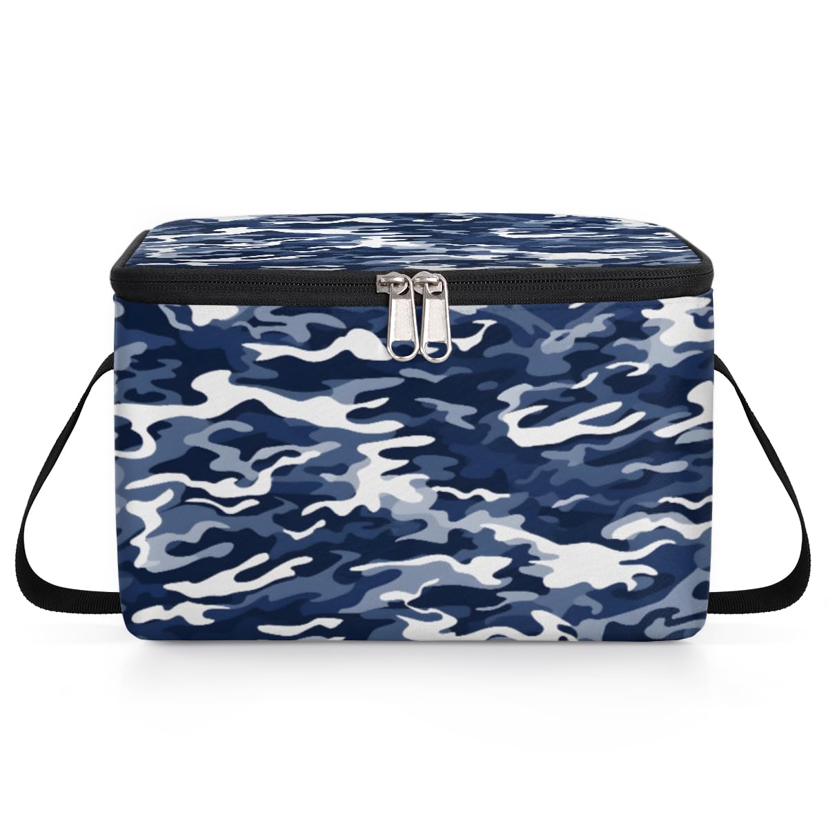 GzLeyigou Fashion Blue and White Lunch Bags for Women Men 9 Cans, Hot & Cold Food Delivery Bag Insulated Grocery Bag Insulated Lunch Box Camouflage Pattern Cooler Bag for Office Work Picnic Beach