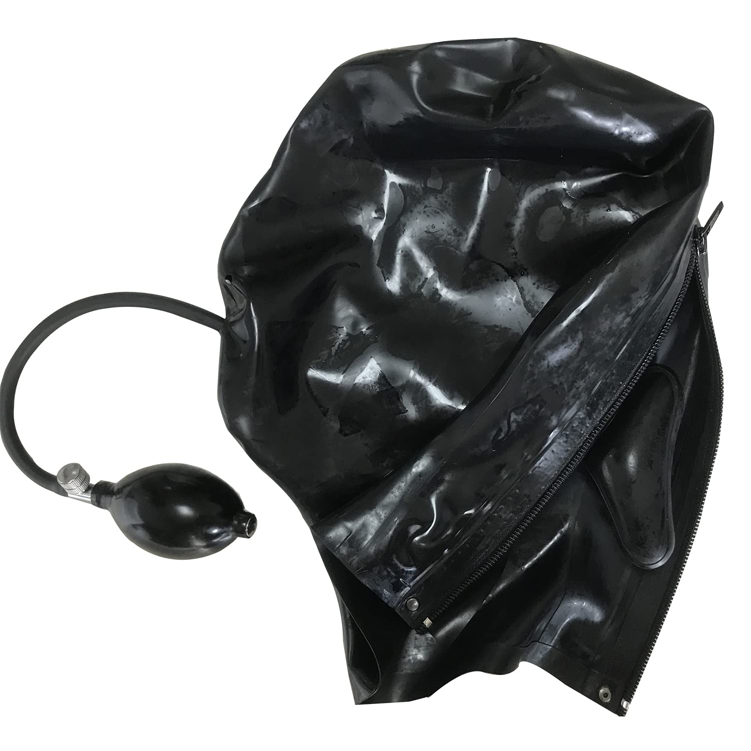 MFMYEE Masque en latex bondage, bâillon gonflable amovible et entièrement fermé, masque pour jeux de rôle SM, coiffe pour soirée d'Halloween. (M)