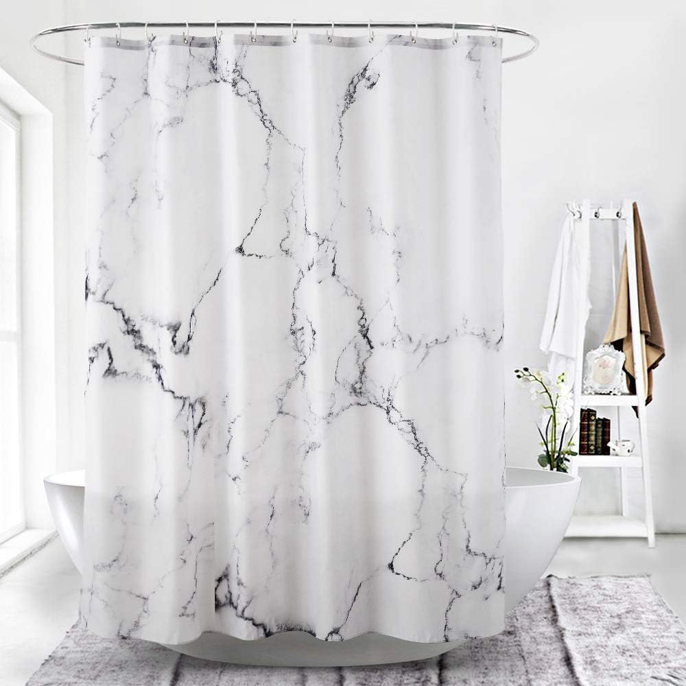 YOSTEV Marble Bathroom Shower Curtain,Grey and White Fabric Shower Curtain with Hooks,Unique 3D Printing,Decorative Bathroom Accessories,Water Proof,Reinforced Metal Grommets,Long 72x84 Inches