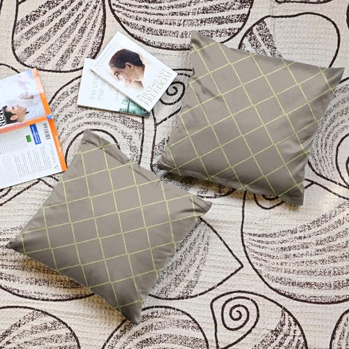 Image of Divine Casa Decorative Cushion Cover Set of 5 Light Brown | Velvet Feel Polyester Cushion Covers 16x16 Inch | Sofa Cushion Covers with Golden Lace Border | Modern Cushion Covers