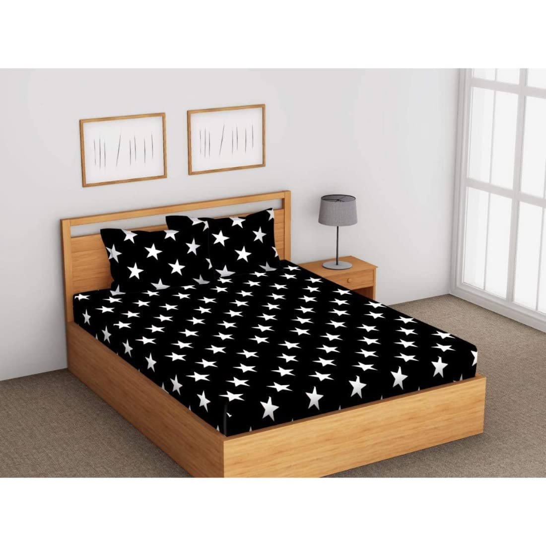 THB Mandala Printed Traditional Jaipuri Bedsheet 450TC with 2 Pillow Covers (Multi Black)