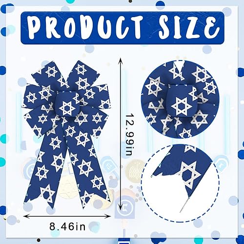 Miniatura 2 de 2 lazos de Hanukkah para corona, lazos de corona de Happy Hanukkah, lazos de arpillera azules, adornos para festivales judíos, lazos de artesanía de