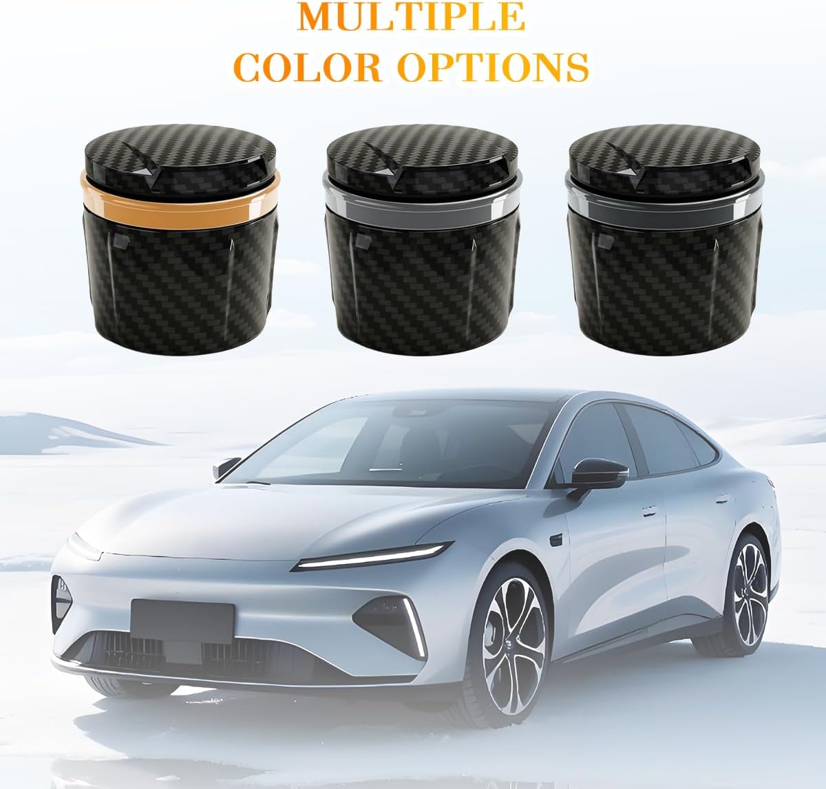 Zpana Car Ashtray with Lid, Smell Proof LED Light Carbon Fiber Vehicle Ash Tray for Cup Holder, Smokeless Detachable Automotive Interior Cigarette Trash Can, Universal for SUV RV Sedan (Gold)