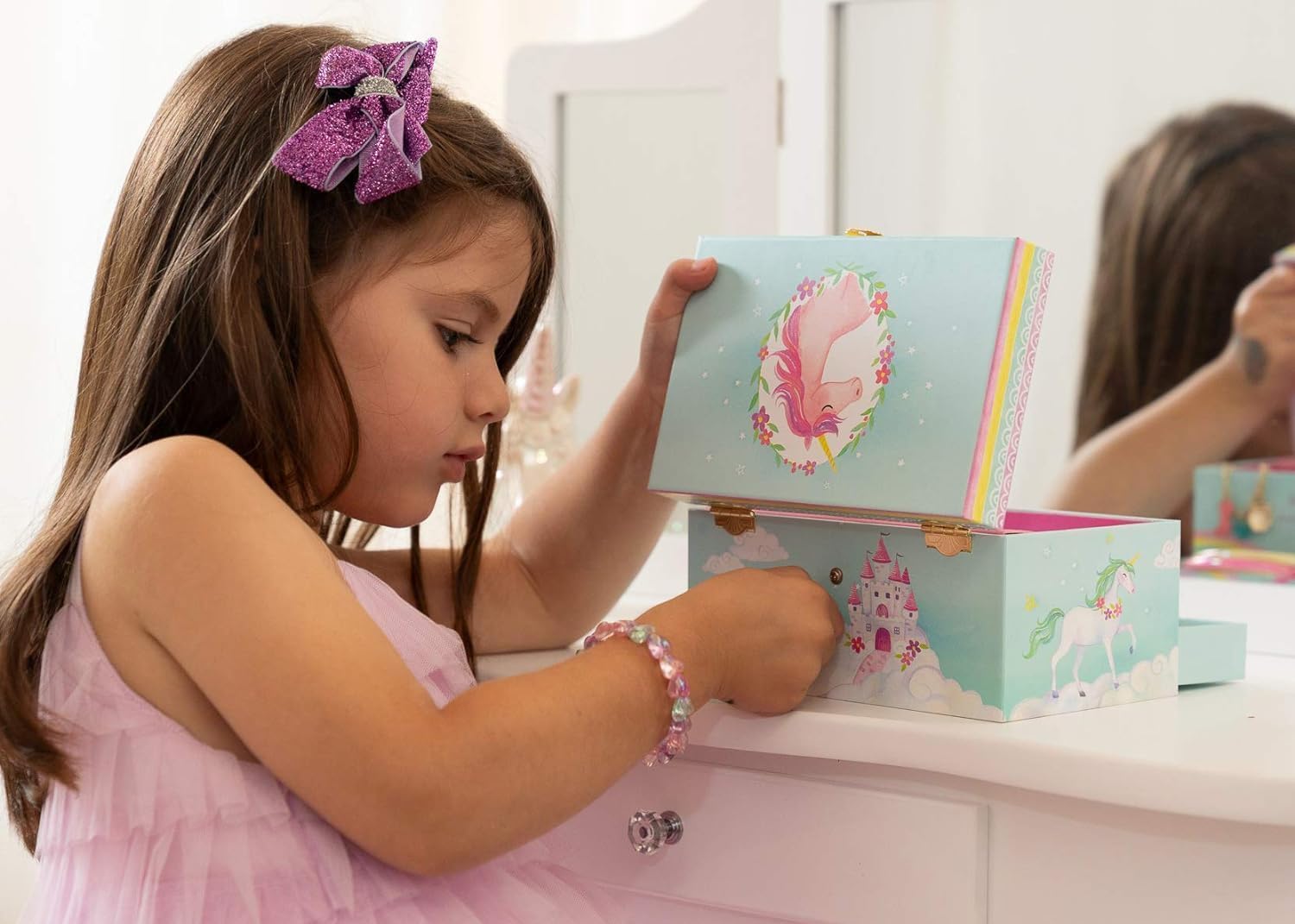 Jewelkeeper - Scatola Musicale Portagioie per Ragazze con Cassetto Estraibile, Decorazione Unicorno Arcobaleno - Melodia dell'Bel sognatore