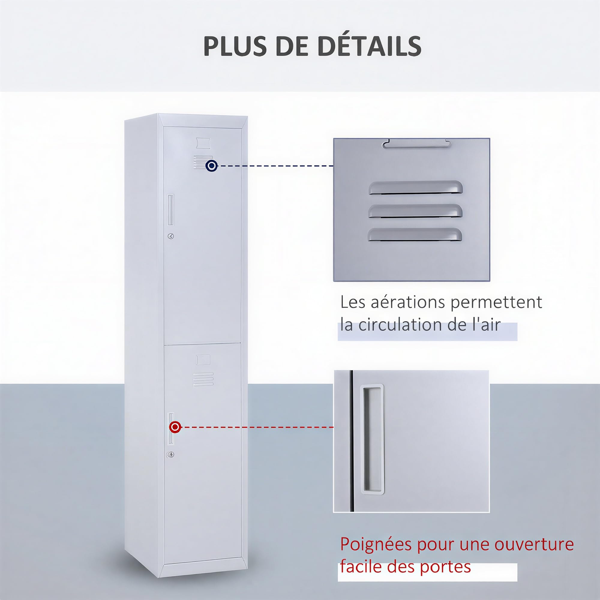 Vinsetto Armoire à Casiers à 4 Niveaux Casier Vestiaire 38x46x180 cm Gris | Casier Vestiaire Métallique, 2 Portes Verrouillables, Tringle de Suspendre, Armoire de Rangement, Bureau, Garage, École
