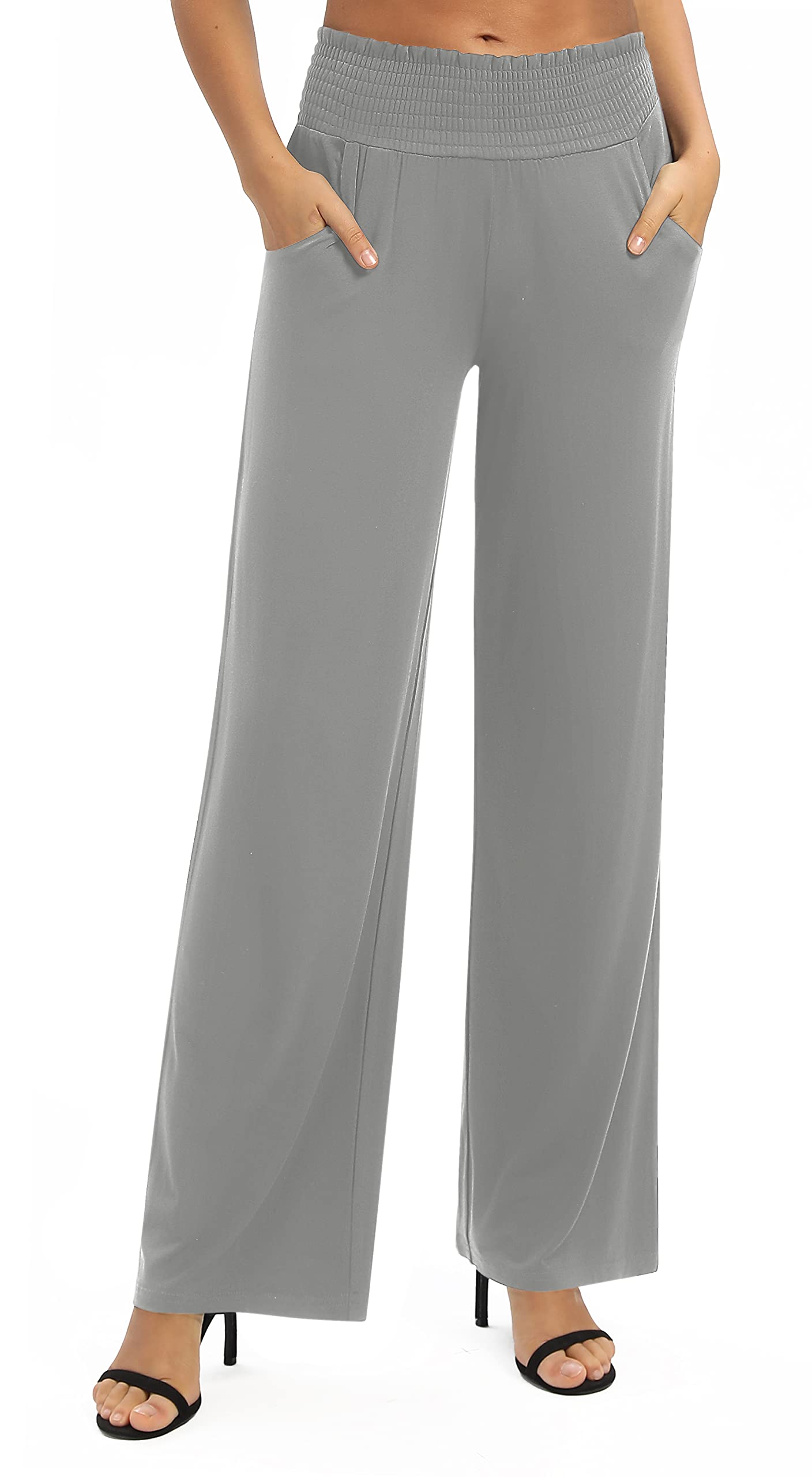 Women's Loose Straight Leg Palazzo Pants High Elastic Waist Causal Trousers with Pockets