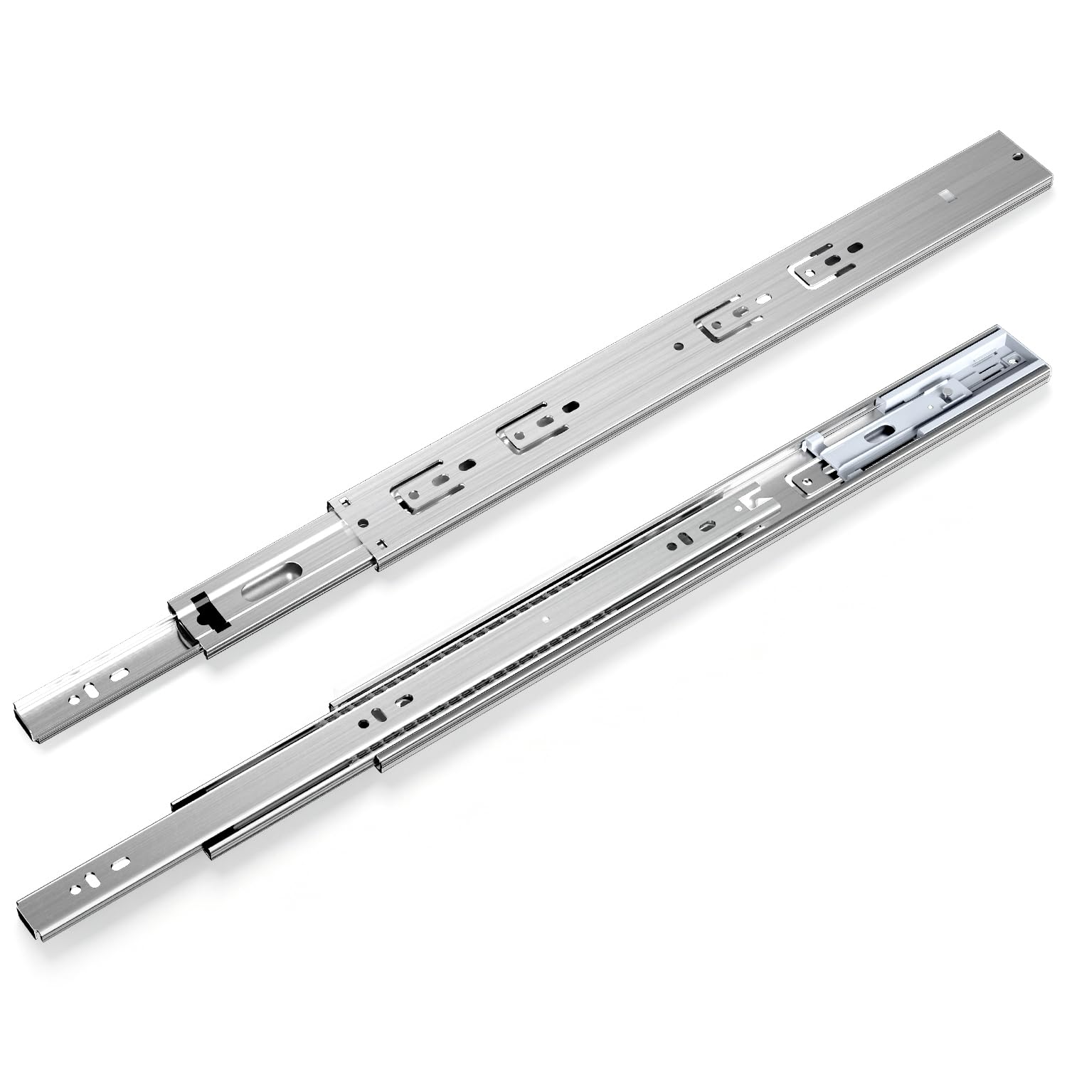 Guide per cassetti completamente estraibili, 450 mm, 45 kg, chiusura ammortizzata, 3 paia | Acciaio zincato, guida con cuscinetti a sfera, montaggio laterale, per cucina, comò e officina