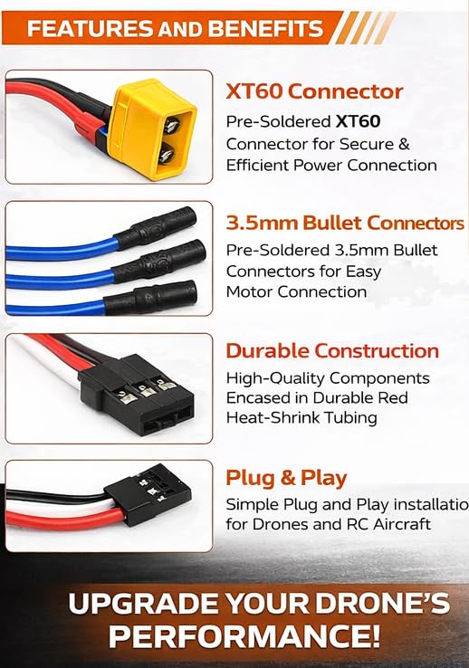 Image of 30A Brushless ESC with XT60 Connector | SimonK Firmware Electronic Speed Controller | 2-4S LiPo | 5V 2A BEC | 3.5mm Bullet Connectors | For RC Drone, Quadcopter, RC Plane