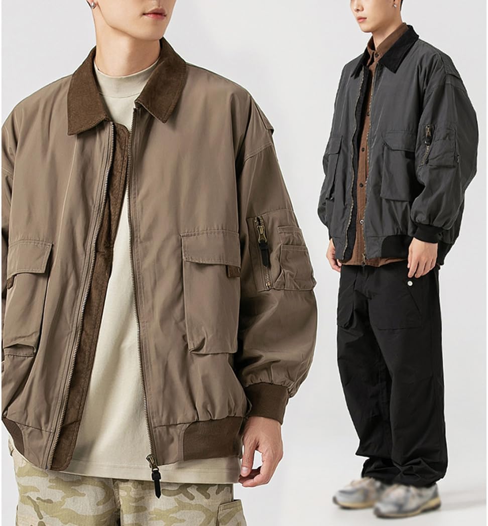 [Rayiisuy] フライトジャケット メンズ MA-1型 ブルゾン 襟付き マルチポケット付 カジュアル スタジアムジャンパー
