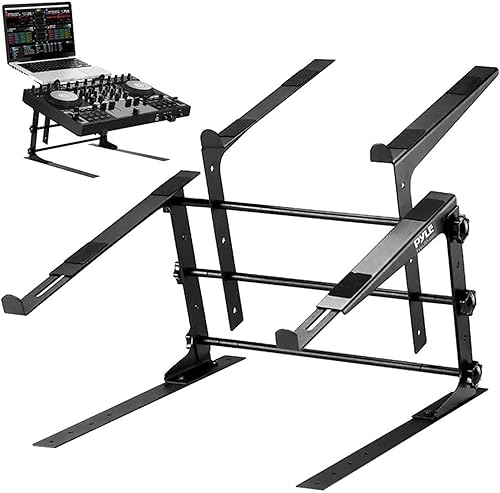 Miniatura 8 de Pyle PLPTS38 dispositivo universal dual de soporte para portátil, equipos de sonido estación de trabajo para mezclado de DJs