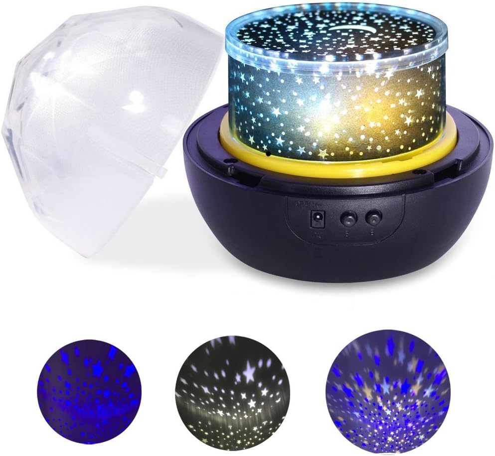 REFAGO Colorful Starry Lamp, Magic Diamond Rotating Projector Night Light, Bed Lamp-Great Gift for Child (black)