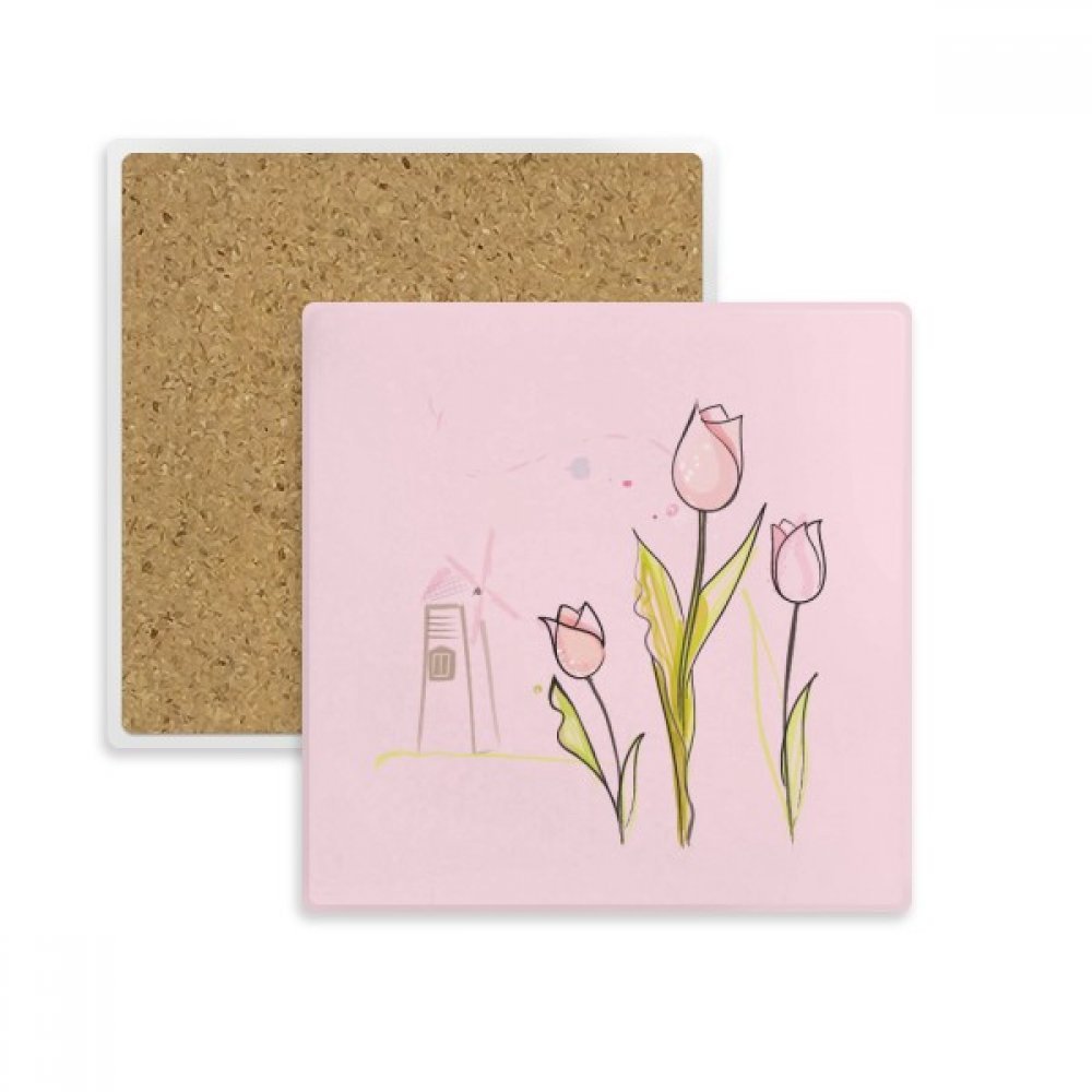 Dessous de verre absorbant motif moulin à vent et tulipes multicolores