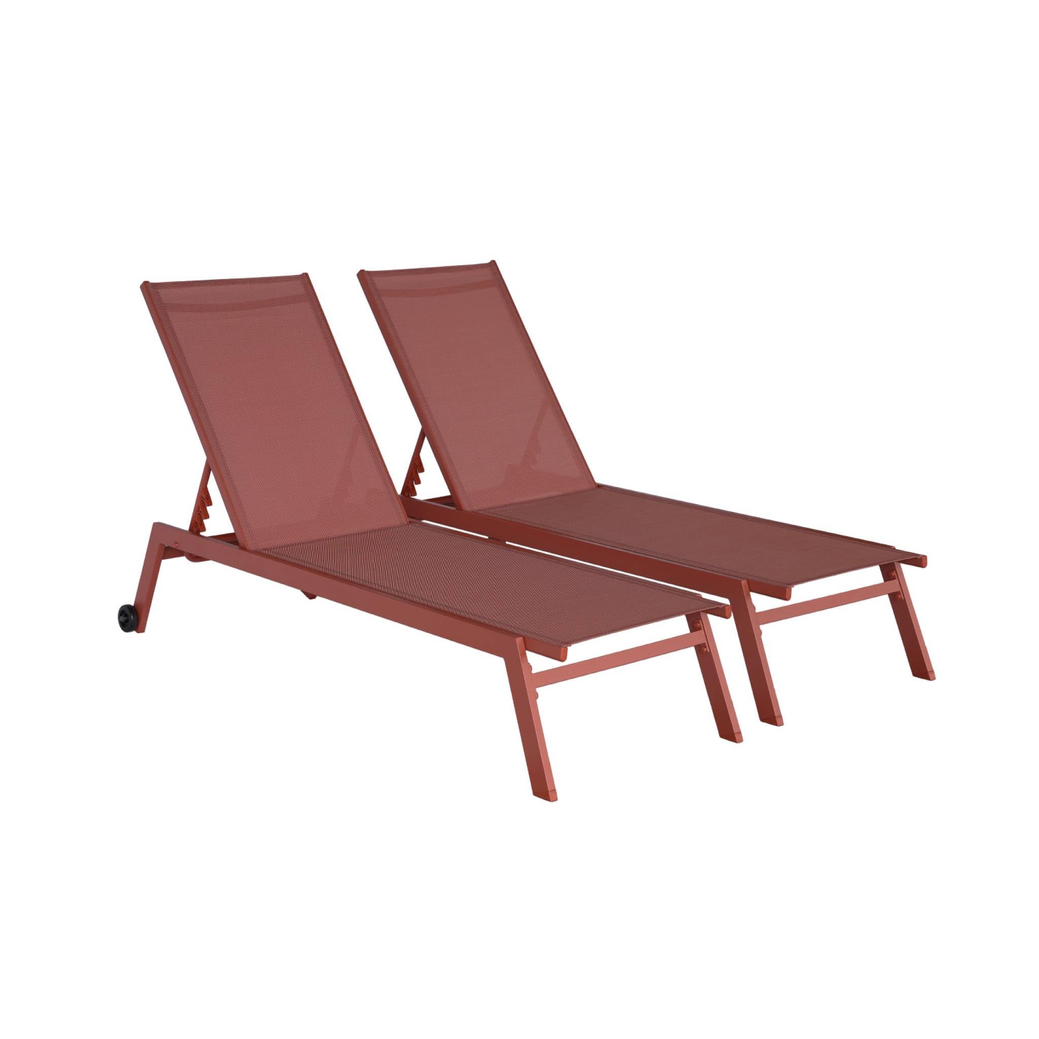 Set 2 lettini prendisole in alluminio e textilene multiposizione Terracotta - 191x55x94 cm