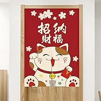 Vista 2 de Cortina japonesa Noren para puerta, tapiz Maneki Neko Lucky Cat para puerta, divisor de habitación, cocina, decoración del hogar, 33 x 47 pulgadas