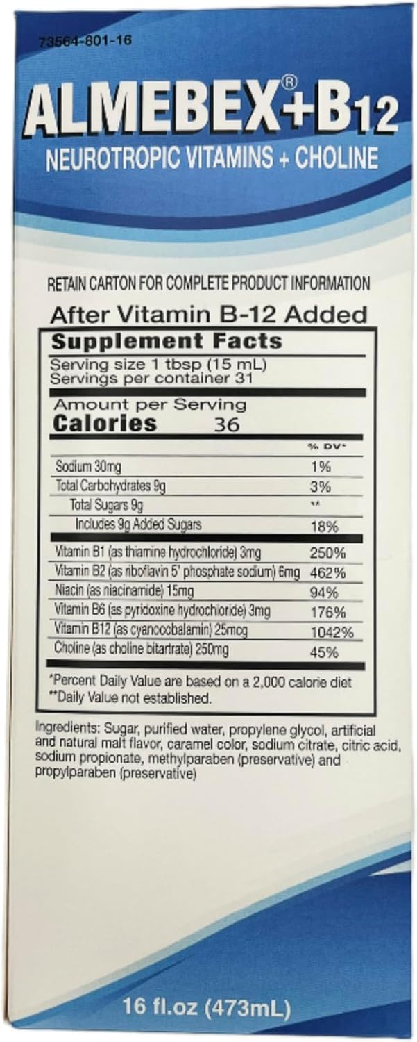 Almebex Plus B12, Neurotropic Vitamins + Choline,16 fl. oz