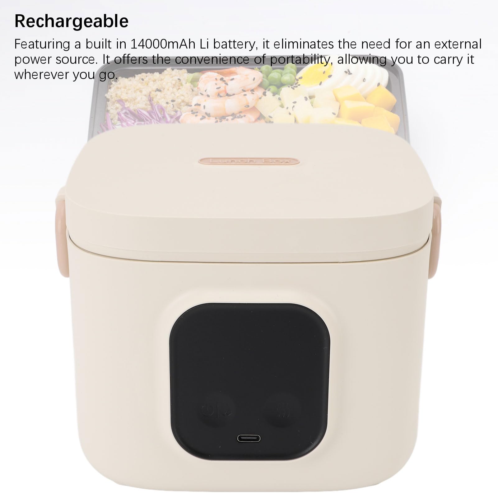 Riscaldatore Alimentare Elettrico per il Cibo con Batteria da 14000 MAh LI Incorporata, 304 Contenitore in Acciaio Inossidabile 800 Ml di Grande capacità, Semplificando la