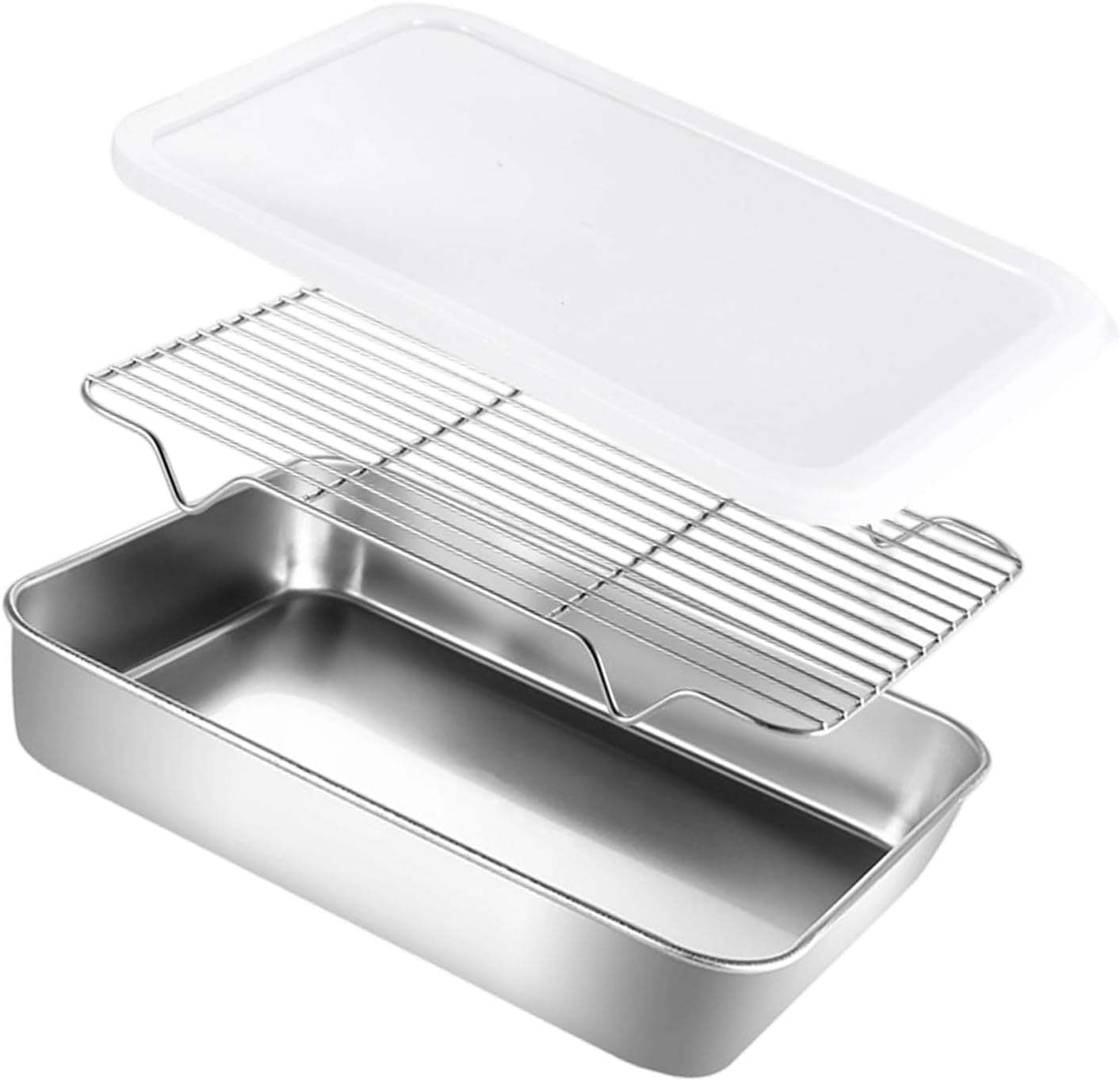 Kitchen BBQ Pan Plate Oven Rack Stainless Steel Baking Dish with Cover for and Refrigerator Organization Stainless Steel Tray Cooling Rack Cover