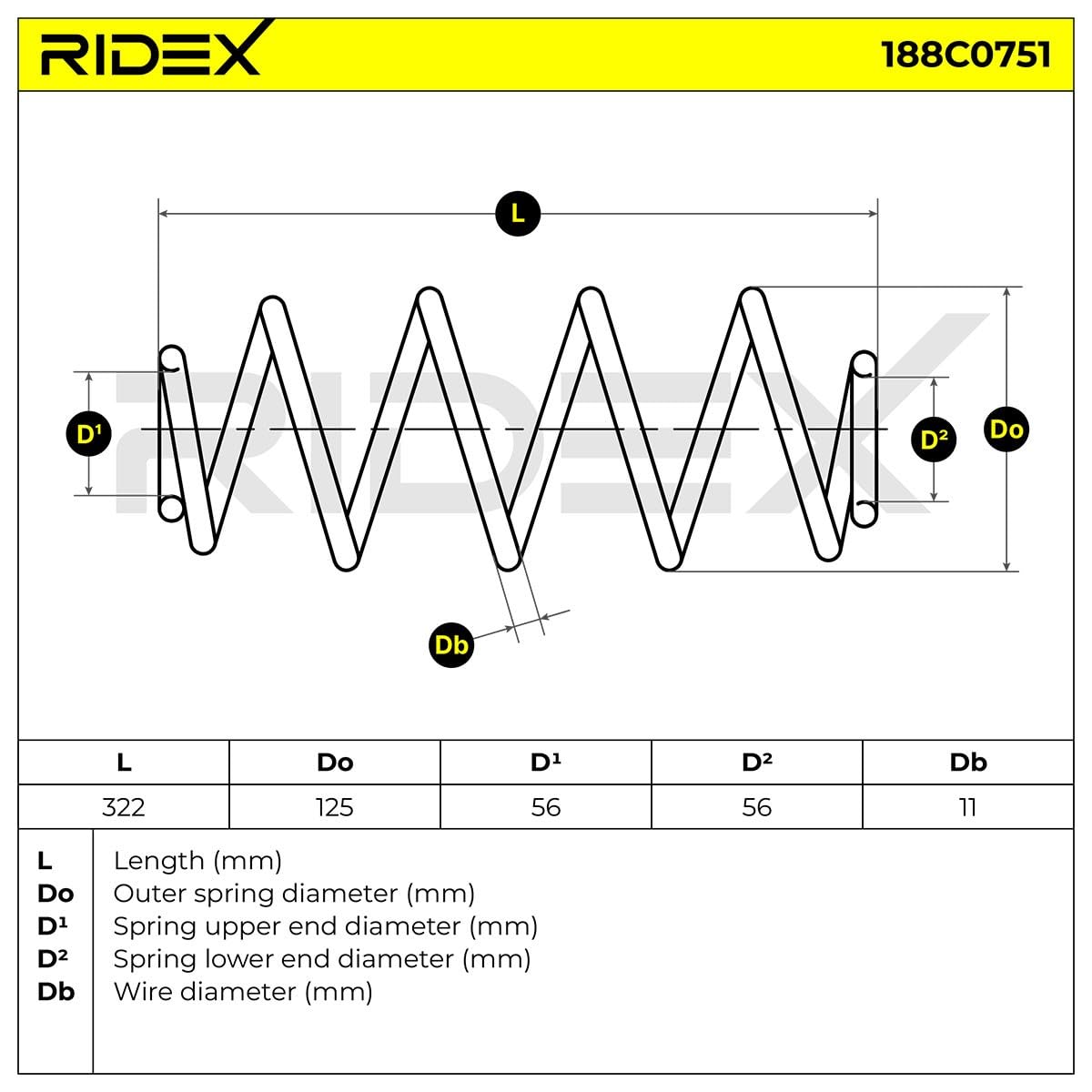 RIDEX 188C0751 2x Ressort de suspension Arrière Compatible avec PEUGEOT 207 CC WD