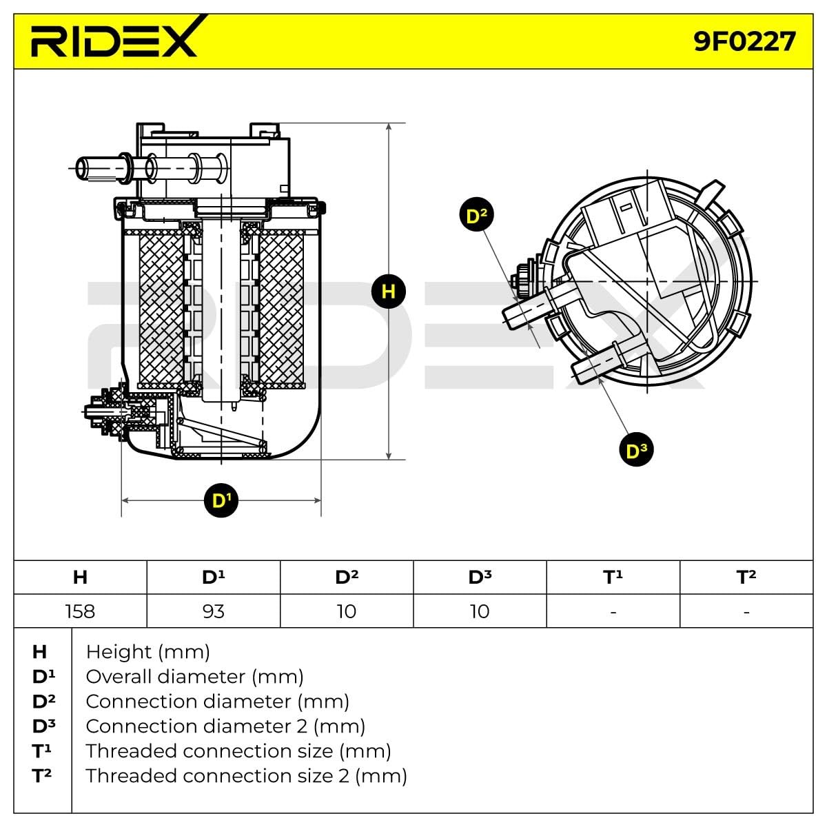 RIDEX 9F0227 Filtre à carburant Compatible avec NISSAN Qashqai/Qashqai +2 I J10, NJ10 Diesel