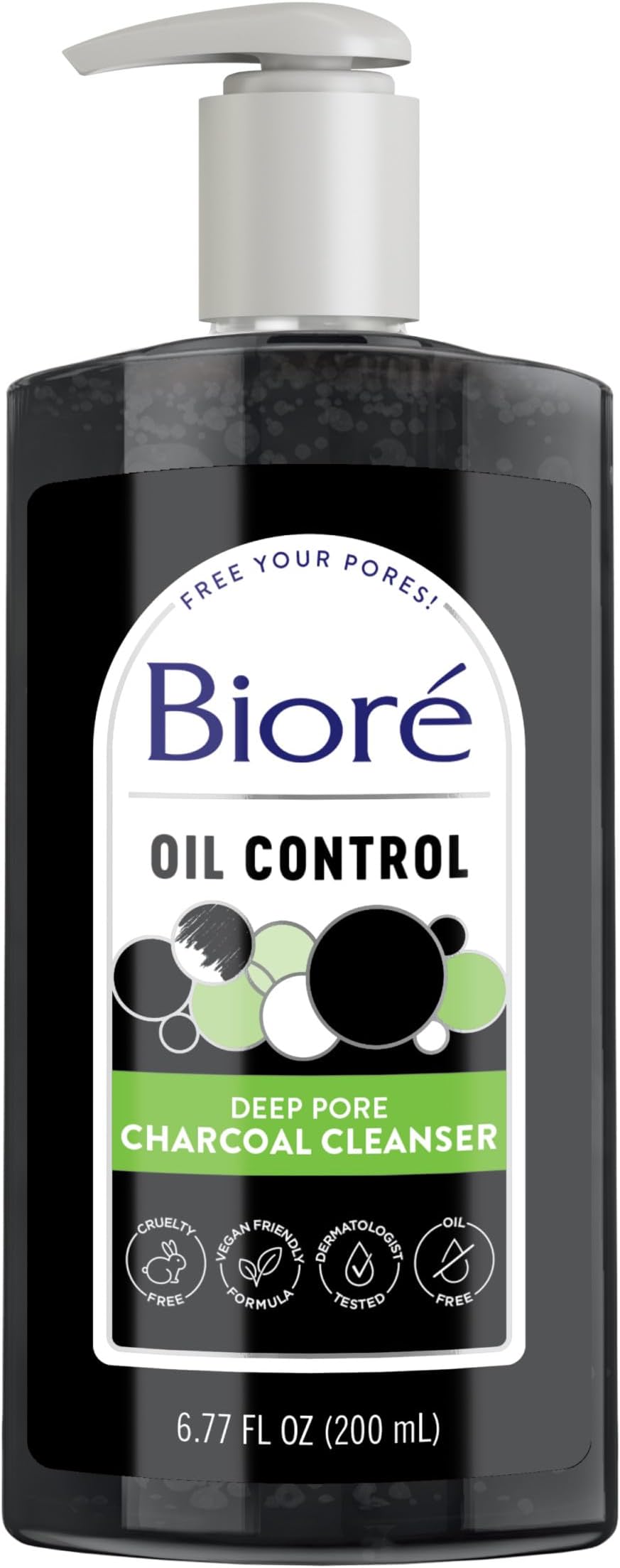 Biore Deep Pore Charcoal Face Wash, Daily Facial Cleanser for Dirt & Makeup Removal, for Oily Skin, 6.77 Oz
