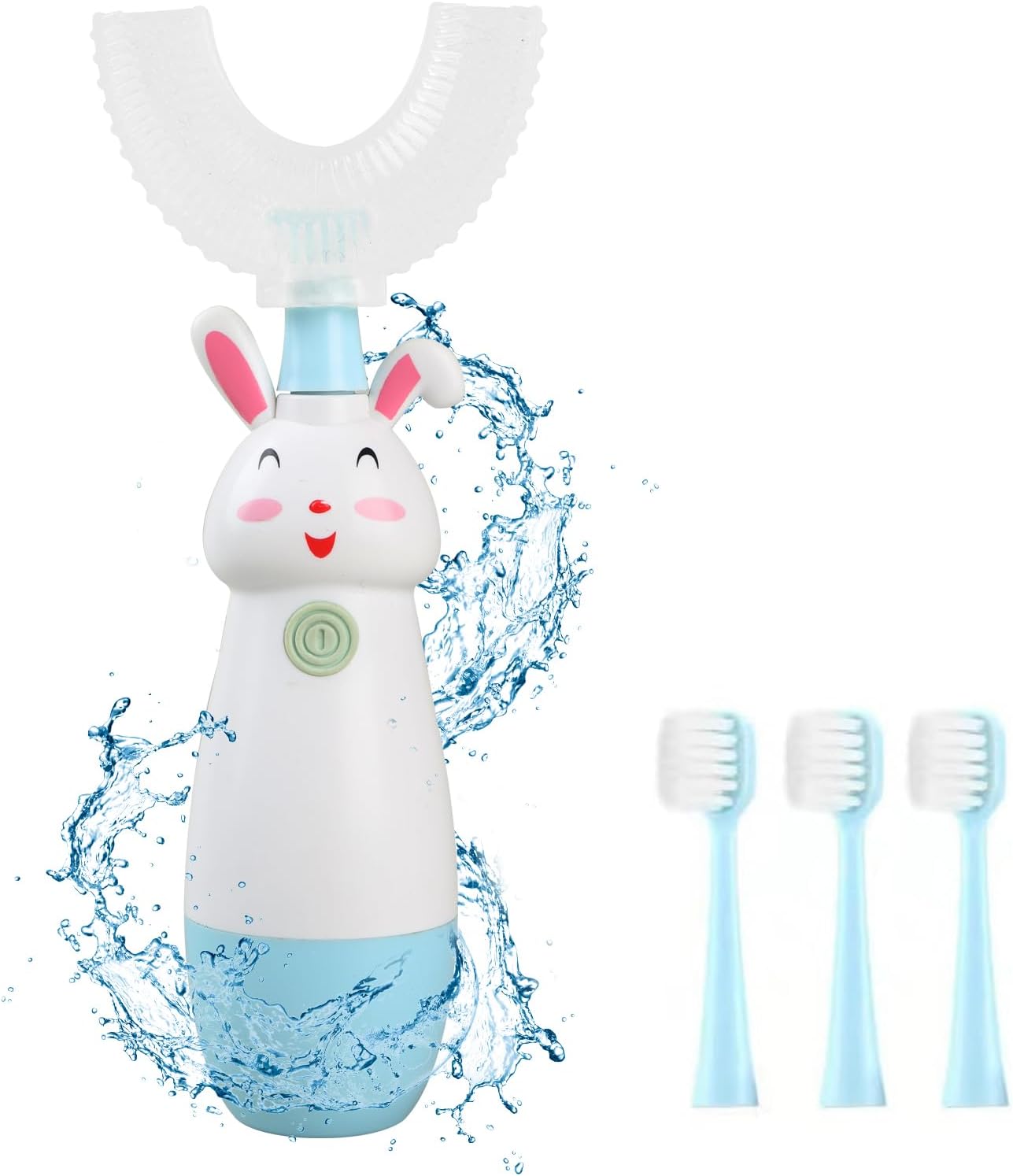 Kids U-Shaped Electric Toothbrush (with 3 Brush Heads), Detachable Toddler Sonic Toothbrush - Autobrush Toothbrush for Kids Aged 8-13(Blue)
