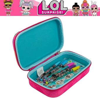 Innovative Designs LOL Sürpriz Bebekler Kalem Kutusu Seti, LOL Çıkartmaları ve Jel Kalemler, Fermuarlı Kalıplı, Pembe