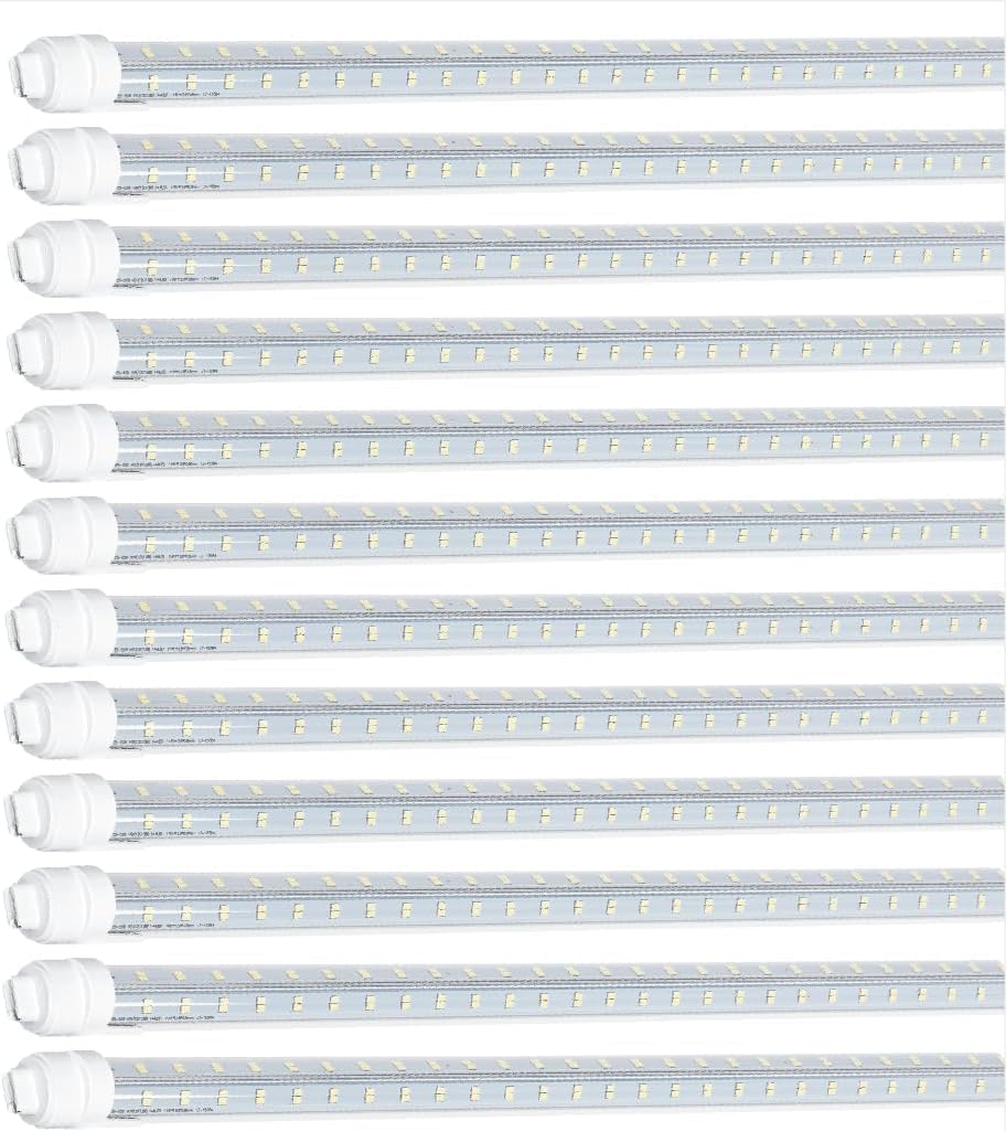 8FT R17D/HO LED Tube Lights, Super Bright V Shaped 270° Angel, 4 Row LEDs 80W 10800lm 6500K Cold White, Clear PC Cover (Replace for F96T12/CW/HO150W)