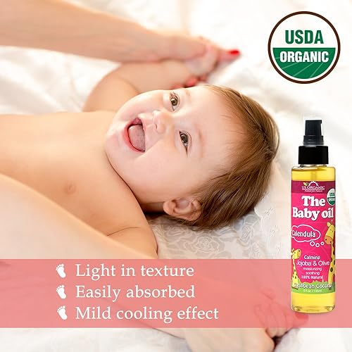 Miniatura 3 de US Organic Aceite de bebé con caléndula, coco caribeño suave, certificado orgánico por USDA, aceite de jojoba y oliva con vitamina E, sin alcohol,