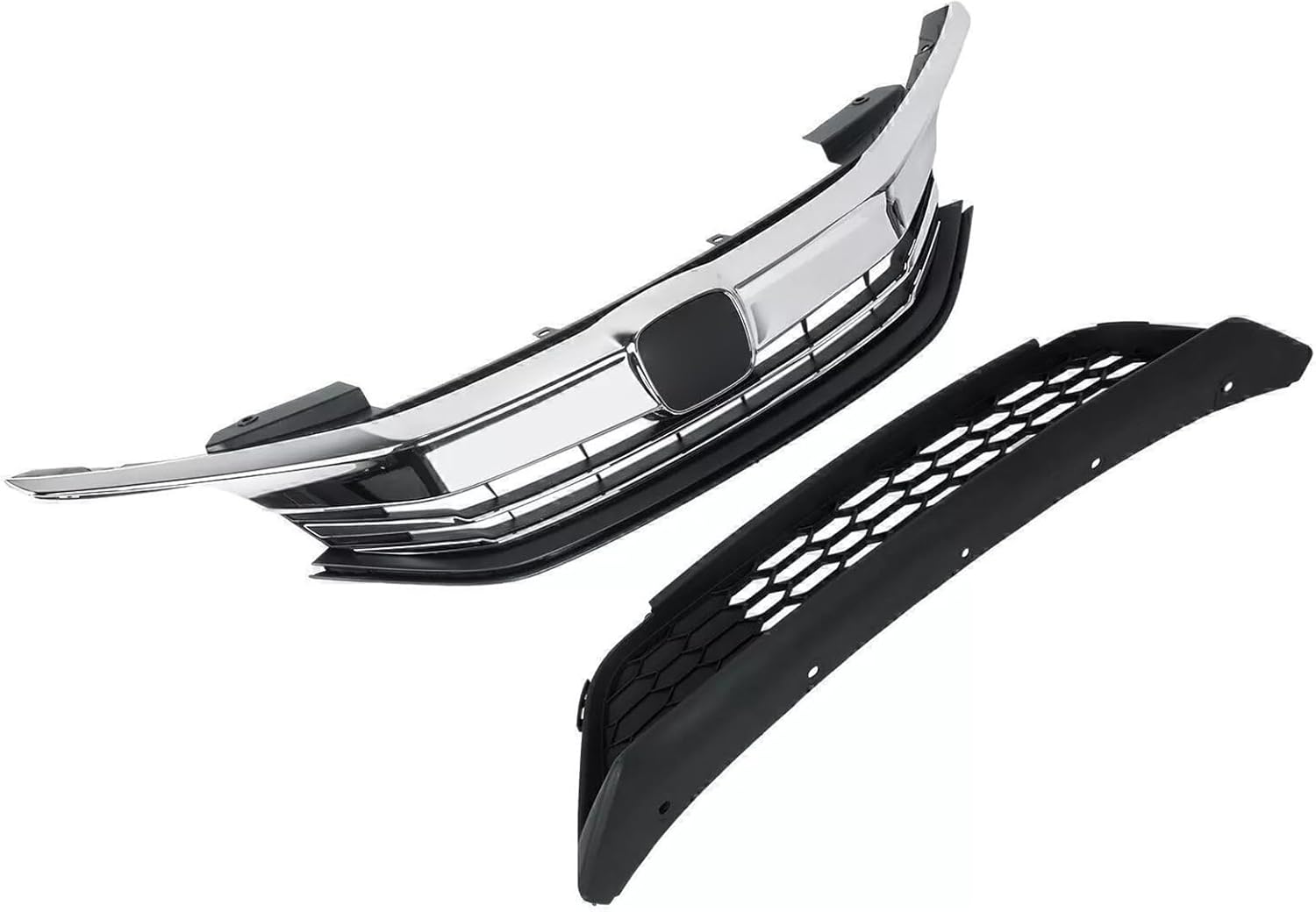 Front Bumper Upper & Lower Grille Fit For 2016 2017 Honda Accord Sedan 4-Door Front Grille Assembly Replacement For HO1200229, HO1036126