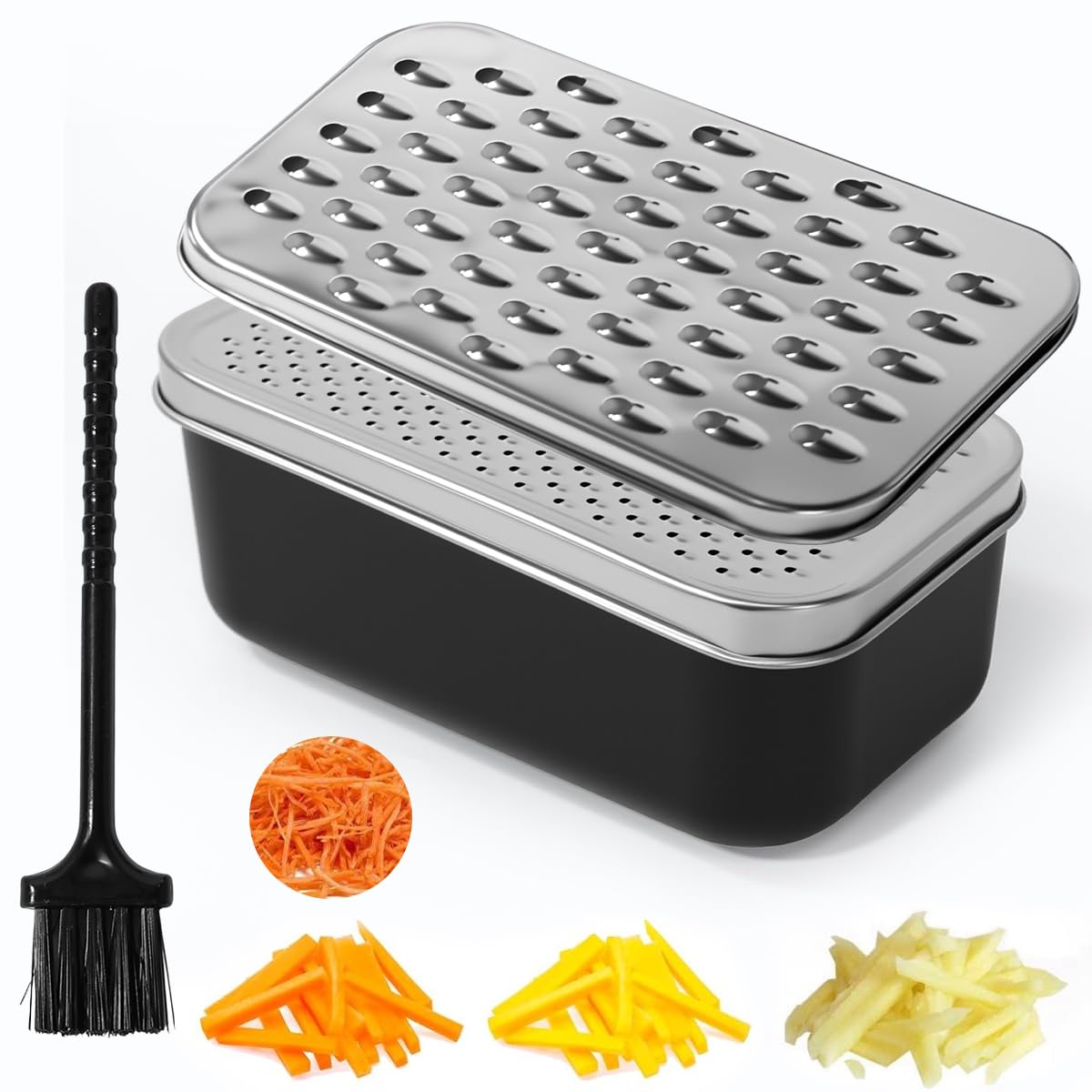Vunanvu 2-in-1 Käsereibe mit Behälter Edelstahl-Reibe Set mit Bürste & Deckel Käsereibe Parmesan Reibe mit Box zum Aufbewahren Küchenreibe mit Behälter Parmesanreibe für Gemüse Ingwer Schokolade Küche, Haushalt & Wohnen