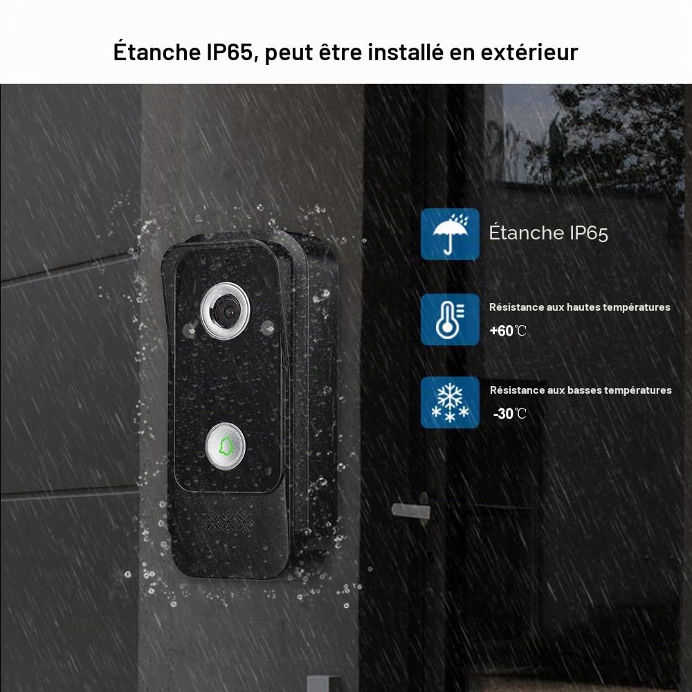 Système d'interphone vidéo Filaire avec écran Couleur IPS 7 Pouces, Sonnette vidéo HD 1080p et caméra 2 mégapixels prenant en Charge Le déverrouillage, l'interphone bidirectionnel