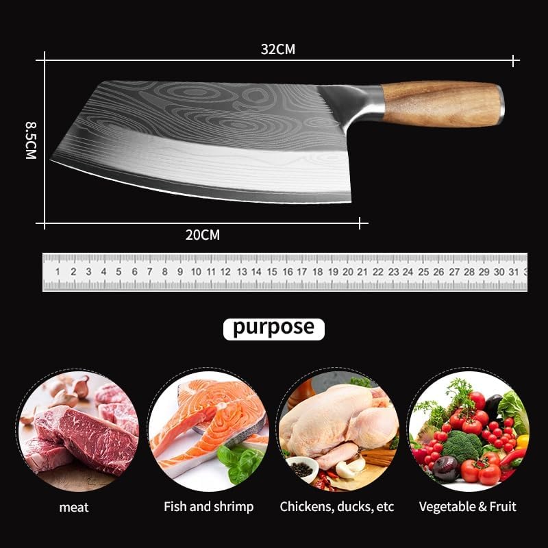 Meat Cleaver,Cleaver Knife Kitchen knife stainless steel meat cleaver chef knife sharp slicer Chinese butcher knife wooden handle, LAMAJIGA5844