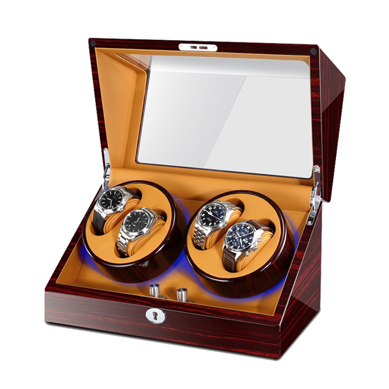 MYUYEE Automatic Watch Winder For 4 Watches Watch Winder Display Box With Quiet Japanese Motor Soft Flexible Watch Pillows Piano Paint Exterior Fit Lady And Man Watches (B)