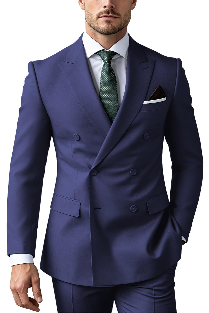 wouiewn Men's Suit 2 Piece Suits Double Breasted Men Slim Fit Suit Blazer Pants Set Wedding Prom Tuxedos-picture-10
